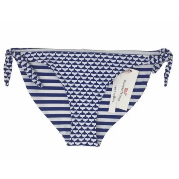 Vineyard Vines BIKINI BOTTOM S ~Whale Tail Royal Blue STRIPE REVERSIBLE Tie - Picture 1 of 9